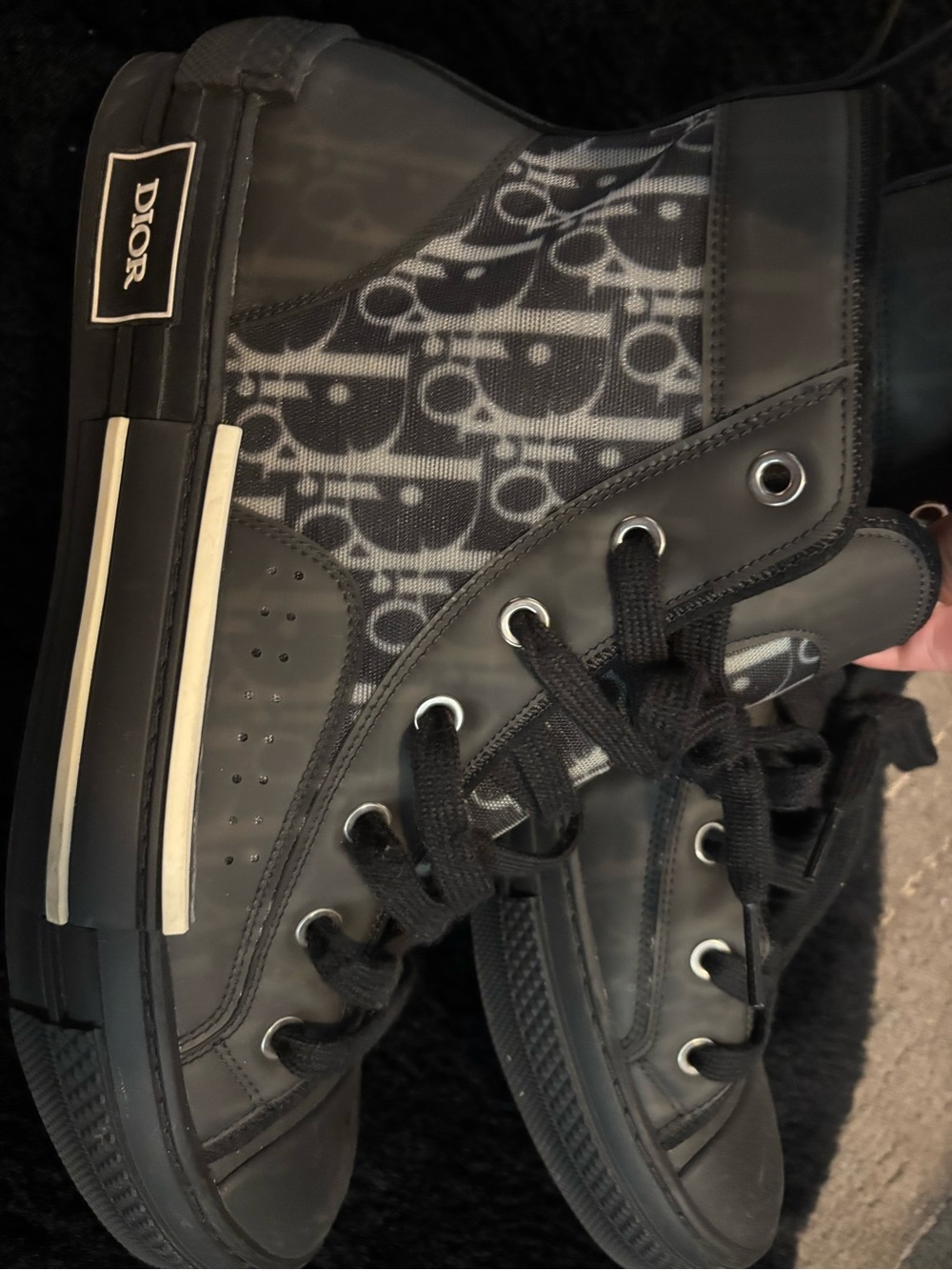 Dior Men’s Black High-Top Logo Sneakers with Gray Monogram